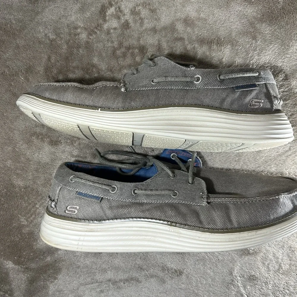 Skechers Mens Size 11 Taupe Canvas Boat Shoes Classic Fit Air Cooled Memory Foam